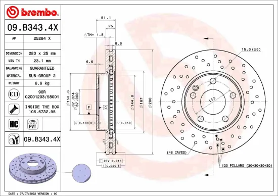 Bremsscheibe Vorderachse BREMBO 09.B343.4X Bild Bremsscheibe Vorderachse BREMBO 09.B343.4X