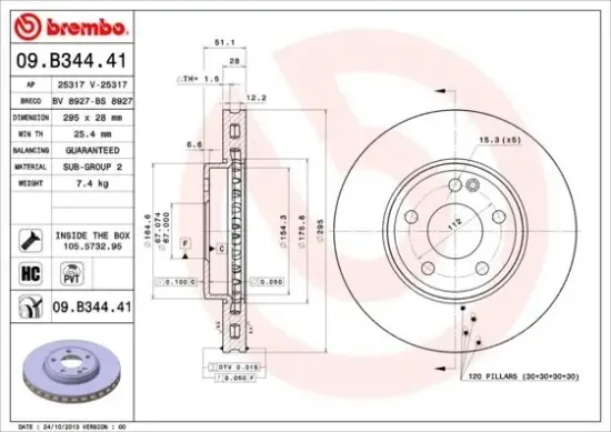 Bremsscheibe Vorderachse BREMBO 09.B344.41 Bild Bremsscheibe Vorderachse BREMBO 09.B344.41
