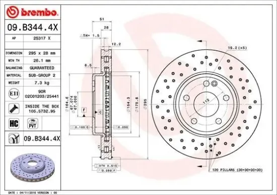 Bremsscheibe Vorderachse BREMBO 09.B344.4X Bild Bremsscheibe Vorderachse BREMBO 09.B344.4X