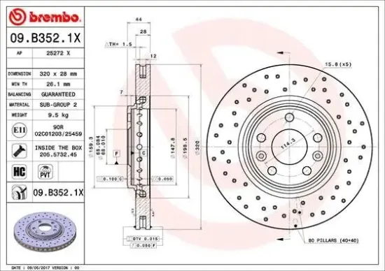 Bremsscheibe Vorderachse BREMBO 09.B352.1X Bild Bremsscheibe Vorderachse BREMBO 09.B352.1X