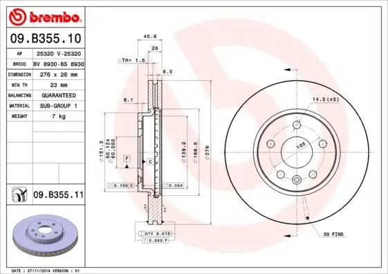 Bremsscheibe BREMBO 09.B355.10