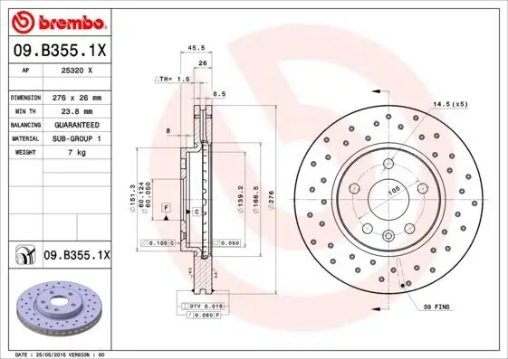 Bremsscheibe BREMBO 09.B355.1X