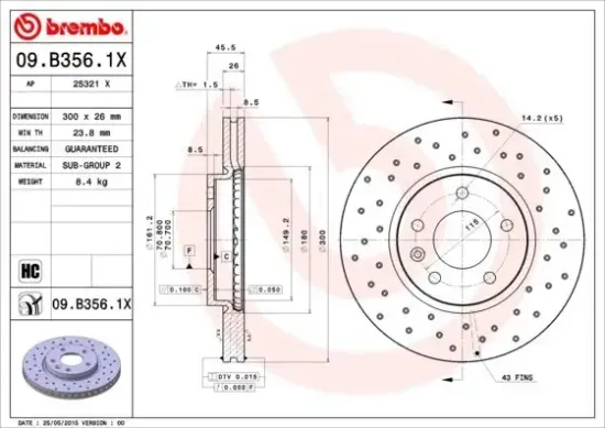 Bremsscheibe Vorderachse BREMBO 09.B356.1X Bild Bremsscheibe Vorderachse BREMBO 09.B356.1X