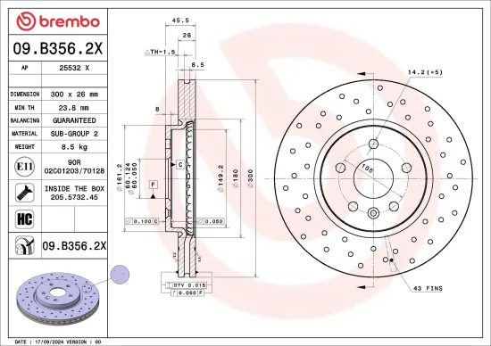 Bremsscheibe Vorderachse BREMBO 09.B356.2X Bild Bremsscheibe Vorderachse BREMBO 09.B356.2X