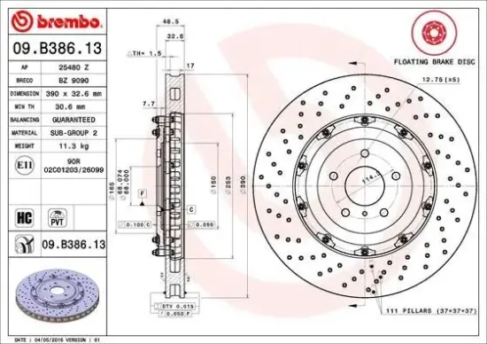 Bremsscheibe BREMBO 09.B386.13 Bild Bremsscheibe BREMBO 09.B386.13