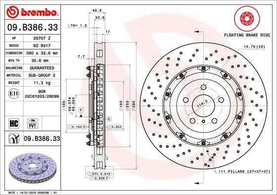 Bremsscheibe BREMBO 09.B386.33