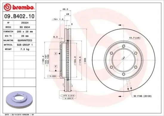 Bremsscheibe BREMBO 09.B402.10 Bild Bremsscheibe BREMBO 09.B402.10