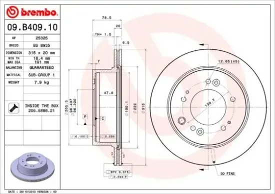 Bremsscheibe Hinterachse BREMBO 09.B409.10 Bild Bremsscheibe Hinterachse BREMBO 09.B409.10