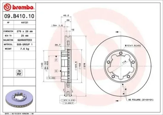 Bremsscheibe BREMBO 09.B410.10 Bild Bremsscheibe BREMBO 09.B410.10
