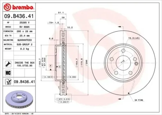 Bremsscheibe Vorderachse BREMBO 09.B436.41 Bild Bremsscheibe Vorderachse BREMBO 09.B436.41