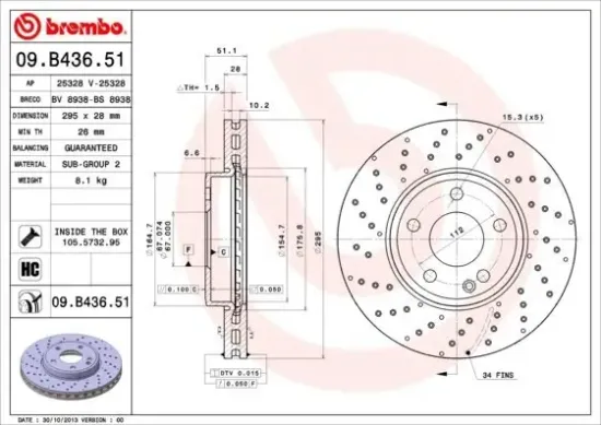 Bremsscheibe Vorderachse BREMBO 09.B436.51 Bild Bremsscheibe Vorderachse BREMBO 09.B436.51