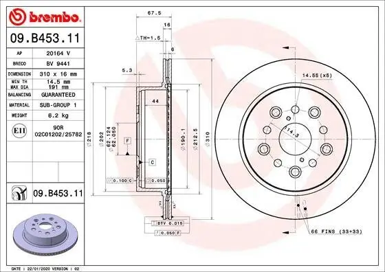 Bremsscheibe Hinterachse BREMBO 09.B453.11