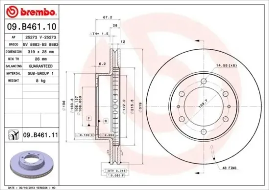 Bremsscheibe Vorderachse BREMBO 09.B461.11 Bild Bremsscheibe Vorderachse BREMBO 09.B461.11