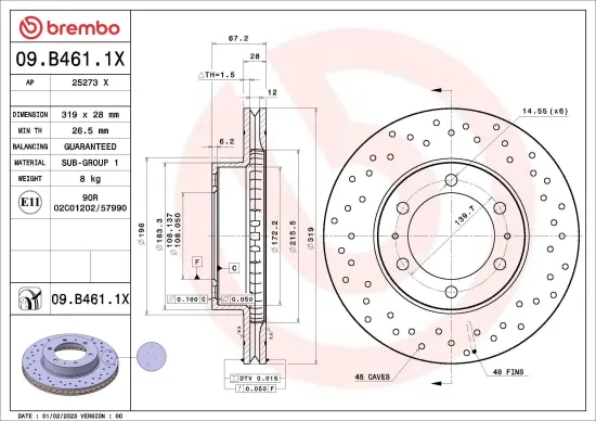 Bremsscheibe Vorderachse BREMBO 09.B461.1X Bild Bremsscheibe Vorderachse BREMBO 09.B461.1X