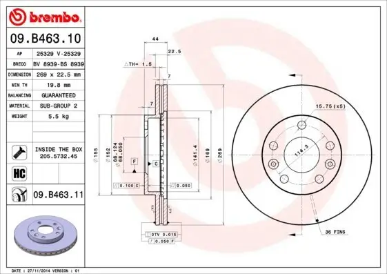 Bremsscheibe Vorderachse BREMBO 09.B463.11