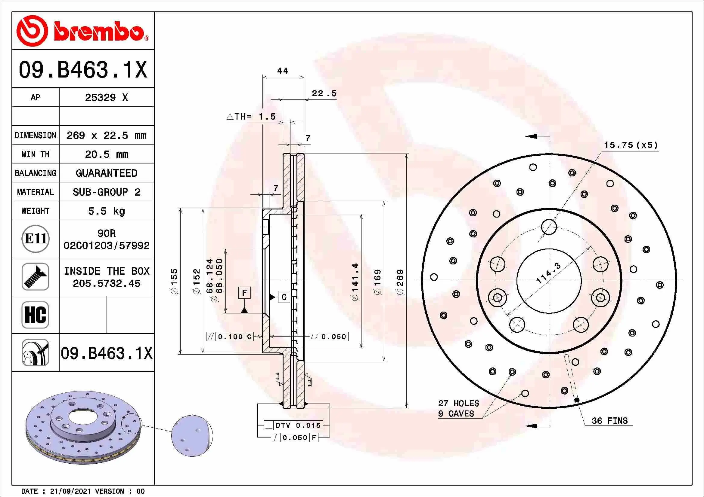 Bremsscheibe Vorderachse BREMBO 09.B463.1X