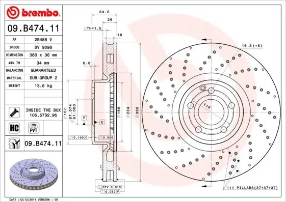 Bremsscheibe Vorderachse BREMBO 09.B474.11