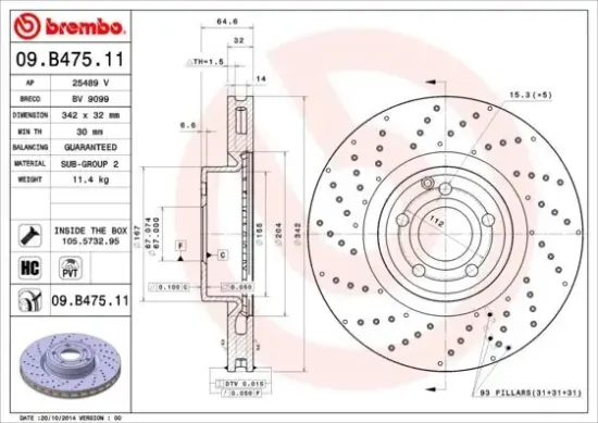 Bremsscheibe Vorderachse BREMBO 09.B475.11 Bild Bremsscheibe Vorderachse BREMBO 09.B475.11