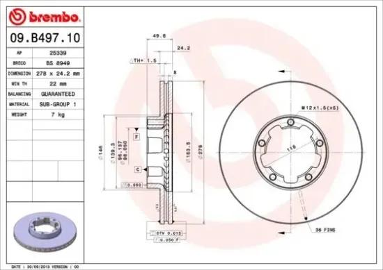 Bremsscheibe BREMBO 09.B497.10 Bild Bremsscheibe BREMBO 09.B497.10