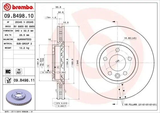 Bremsscheibe BREMBO 09.B498.11