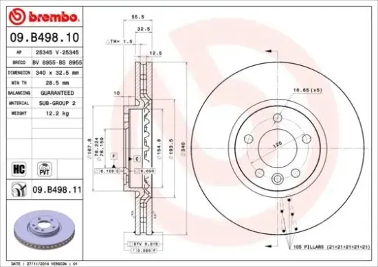 Bremsscheibe BREMBO 09.B498.11 Bild Bremsscheibe BREMBO 09.B498.11