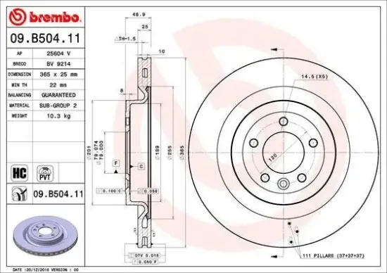 Bremsscheibe Hinterachse BREMBO 09.B504.11 Bild Bremsscheibe Hinterachse BREMBO 09.B504.11