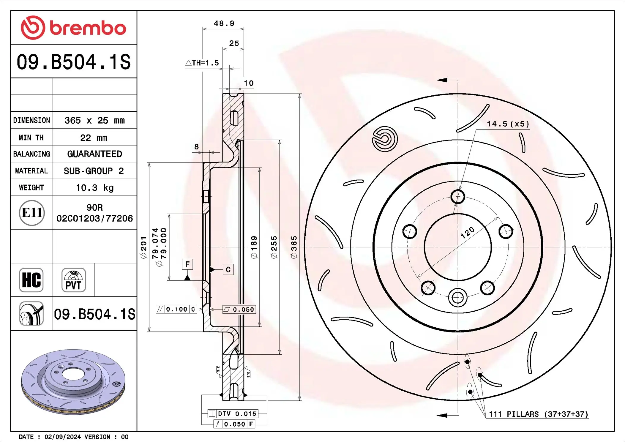 Bremsscheibe Hinterachse BREMBO 09.B504.1S