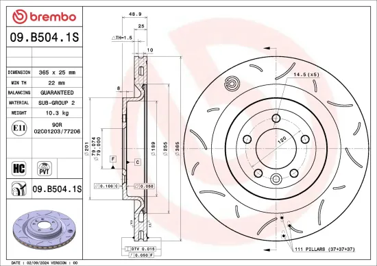 Bremsscheibe Hinterachse BREMBO 09.B504.1S Bild Bremsscheibe Hinterachse BREMBO 09.B504.1S