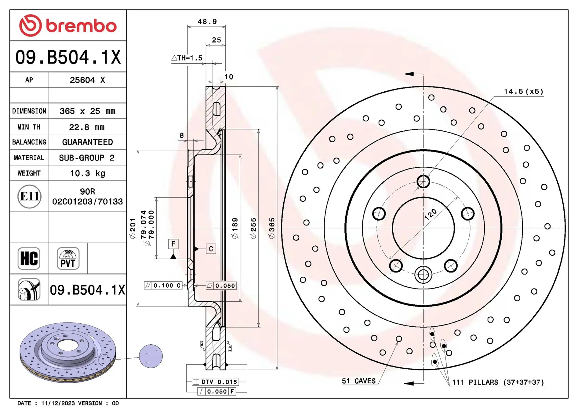 Bremsscheibe Hinterachse BREMBO 09.B504.1X