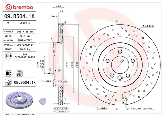Bremsscheibe Hinterachse BREMBO 09.B504.1X Bild Bremsscheibe Hinterachse BREMBO 09.B504.1X