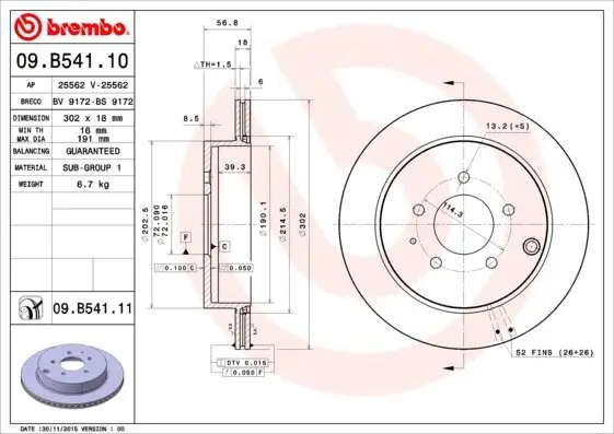 Bremsscheibe BREMBO 09.B541.11