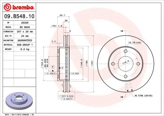 Bremsscheibe Vorderachse BREMBO 09.B548.10