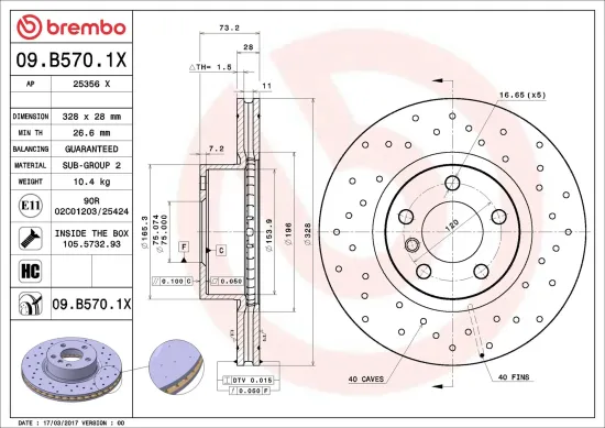 Bremsscheibe Vorderachse BREMBO 09.B570.1X Bild Bremsscheibe Vorderachse BREMBO 09.B570.1X