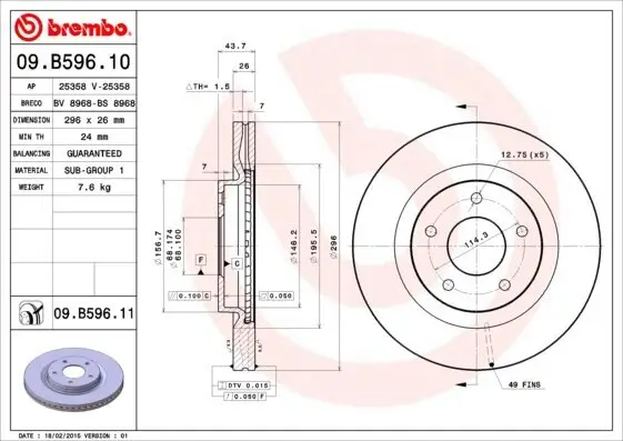 Bremsscheibe Vorderachse BREMBO 09.B596.11