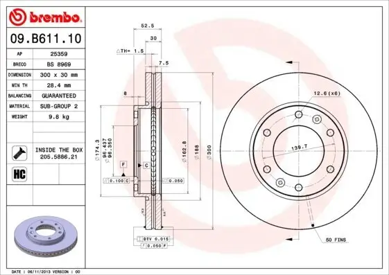 Bremsscheibe Vorderachse BREMBO 09.B611.10