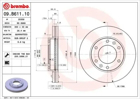 Bremsscheibe Vorderachse BREMBO 09.B611.10 Bild Bremsscheibe Vorderachse BREMBO 09.B611.10