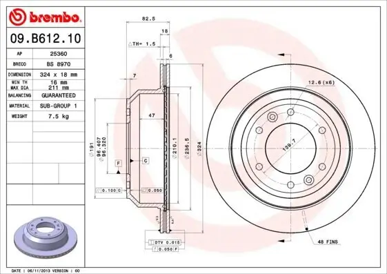 Bremsscheibe Hinterachse BREMBO 09.B612.10