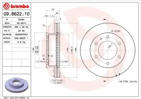 Bremsscheibe Vorderachse BREMBO 09.B622.10 Bild Bremsscheibe Vorderachse BREMBO 09.B622.10