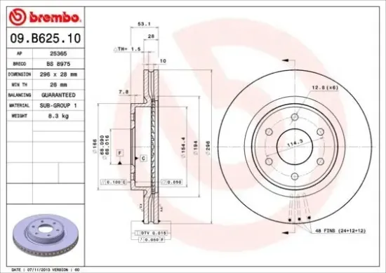 Bremsscheibe Vorderachse BREMBO 09.B625.10 Bild Bremsscheibe Vorderachse BREMBO 09.B625.10