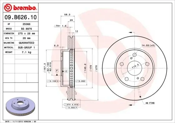Bremsscheibe Vorderachse BREMBO 09.B626.10