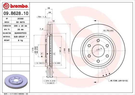 Bremsscheibe BREMBO 09.B628.10