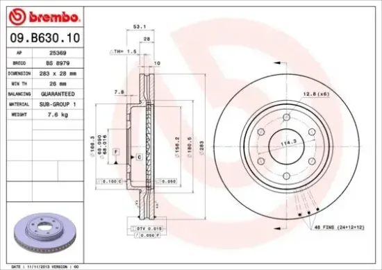 Bremsscheibe Vorderachse BREMBO 09.B630.10 Bild Bremsscheibe Vorderachse BREMBO 09.B630.10