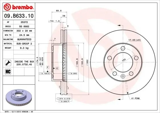 Bremsscheibe Vorderachse BREMBO 09.B633.10