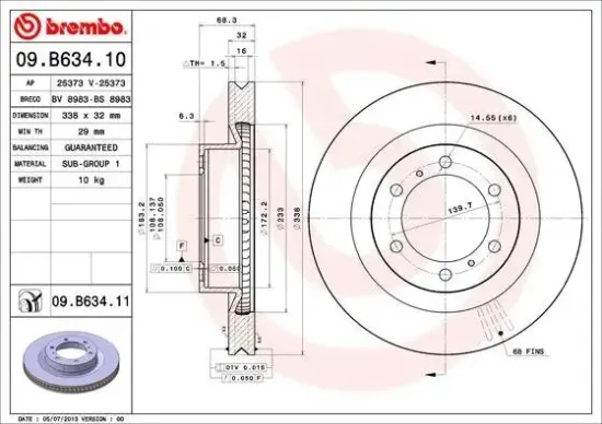 Bremsscheibe Vorderachse BREMBO 09.B634.11 Bild Bremsscheibe Vorderachse BREMBO 09.B634.11