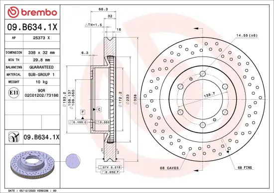 Bremsscheibe Vorderachse BREMBO 09.B634.1X Bild Bremsscheibe Vorderachse BREMBO 09.B634.1X