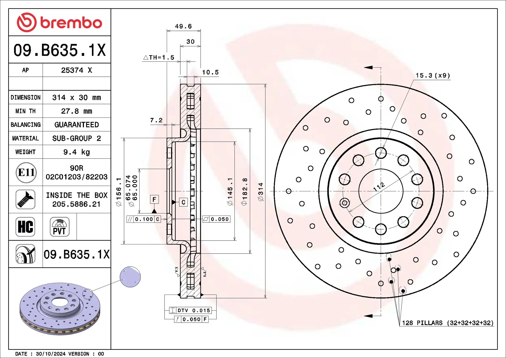 Bremsscheibe Vorderachse BREMBO 09.B635.1X
