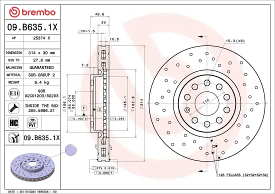 Bremsscheibe Vorderachse BREMBO 09.B635.1X Bild Bremsscheibe Vorderachse BREMBO 09.B635.1X