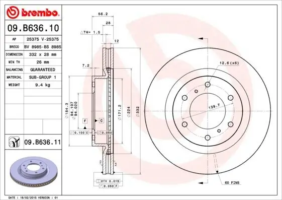 Bremsscheibe Vorderachse BREMBO 09.B636.11