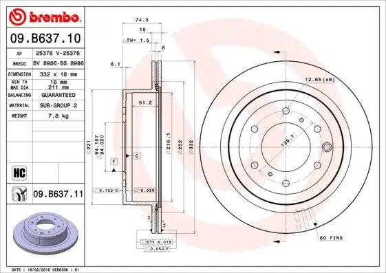Bremsscheibe Hinterachse BREMBO 09.B637.11