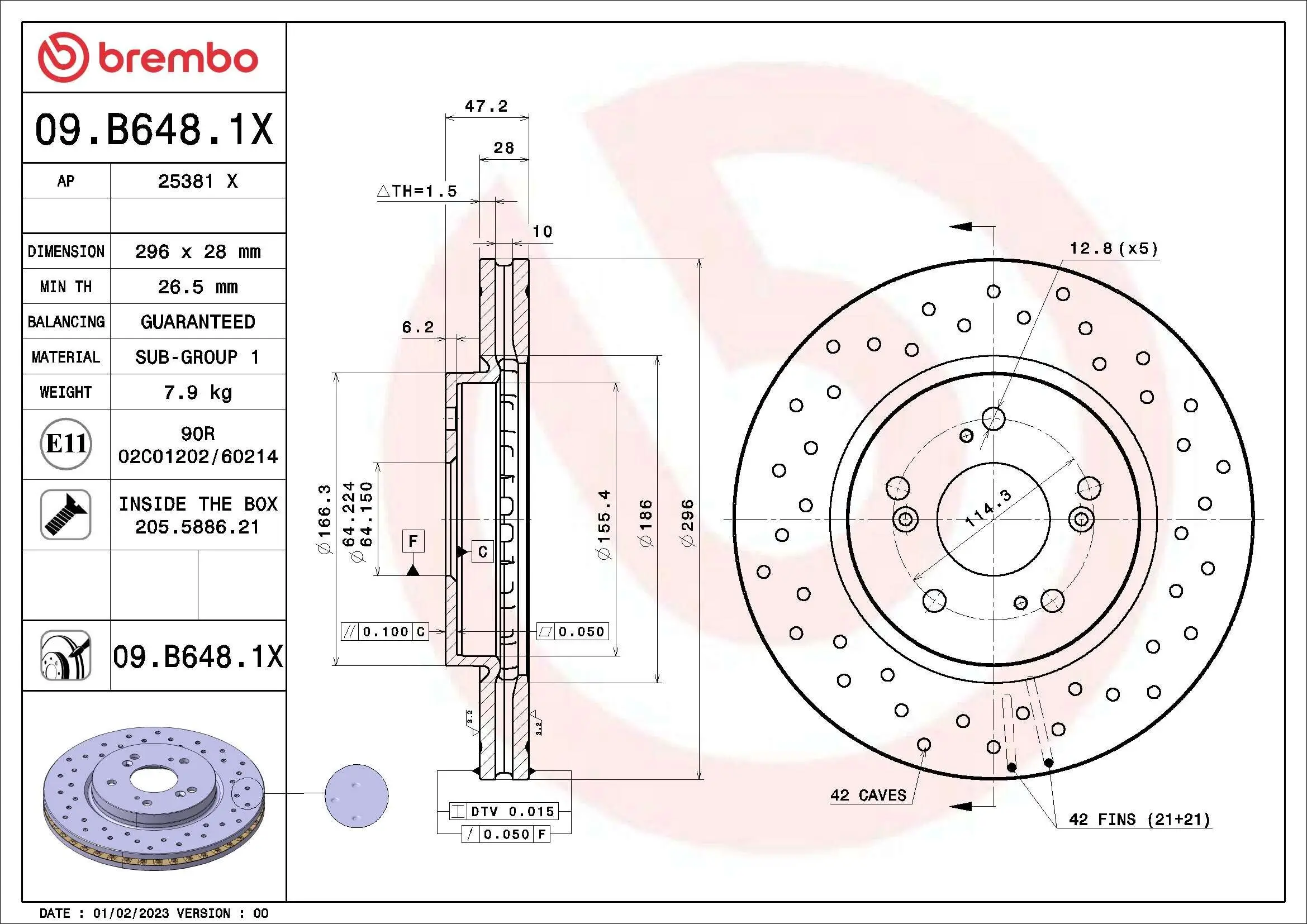Bremsscheibe Vorderachse BREMBO 09.B648.1X